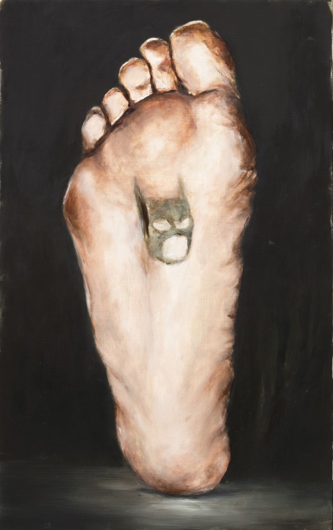 Batman's Left Foot (2016), 56.8 x 35 cm, oil on panel (collection Centraal Museum)